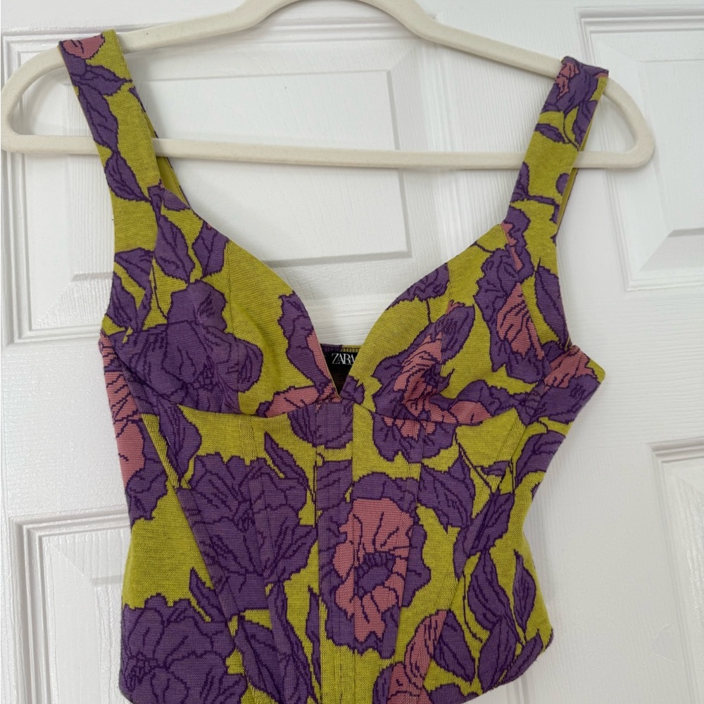Zara Purple and Green Sleeveless Bustier Style Top